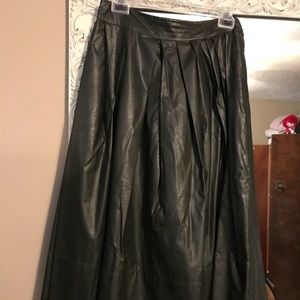 Leather pleated aline mid length skirt